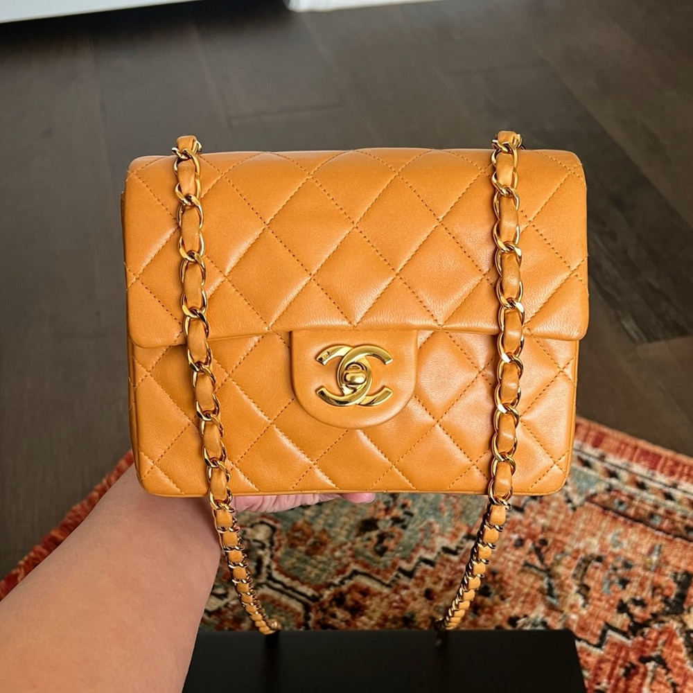 Chanel Classic Vintage Mini Square Orange Flap Bag